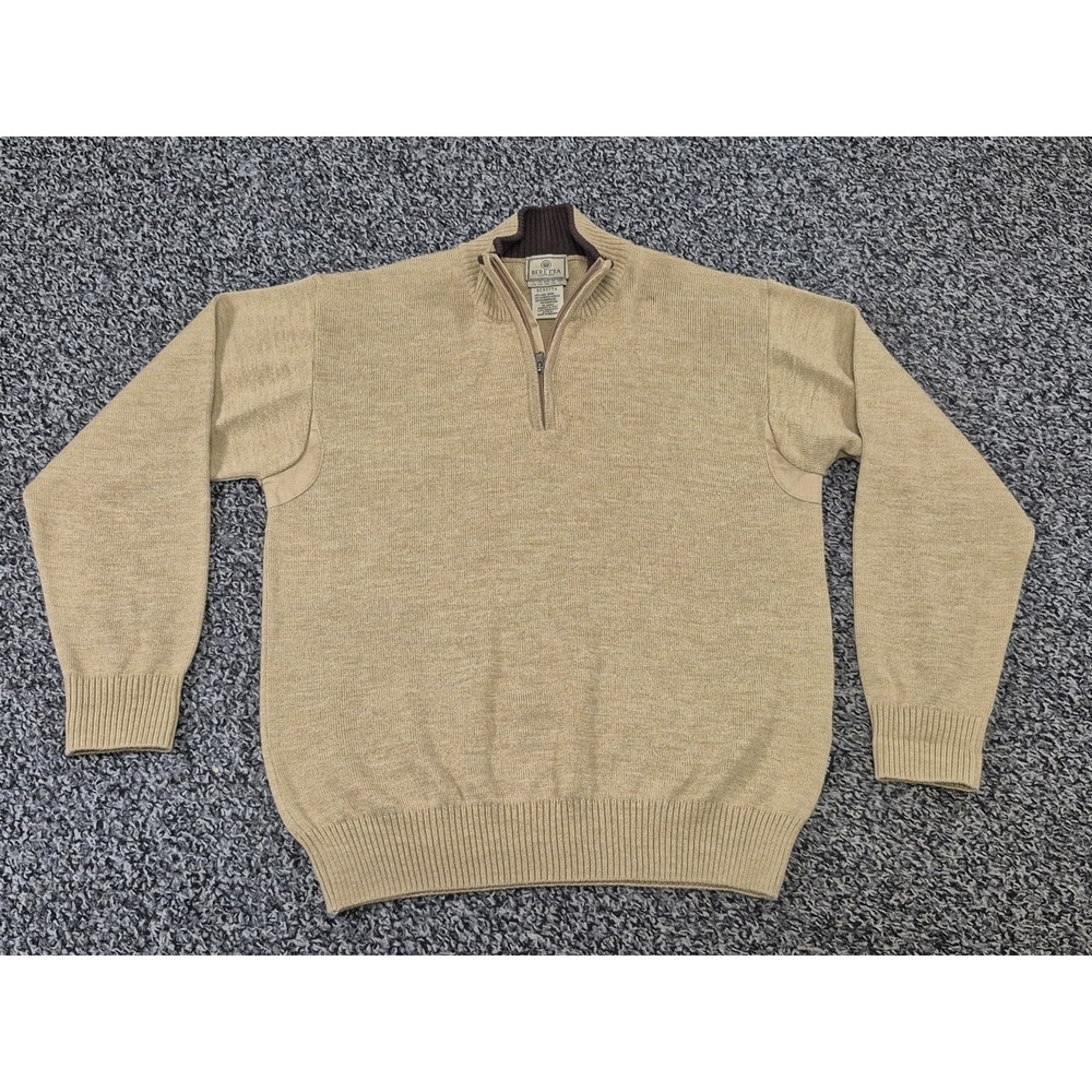 Beretta Mens XL Wool Blend Long Sleeve Pullover Mock Neck 1/4 Zip Sweater Beige‎